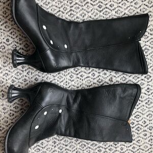 John Fluevog Cosmos Black Heeled Leather Boots
